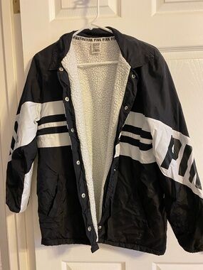 PINK Victoria's Secret Black & White Sherpa-Lined Windbreaker Jacket